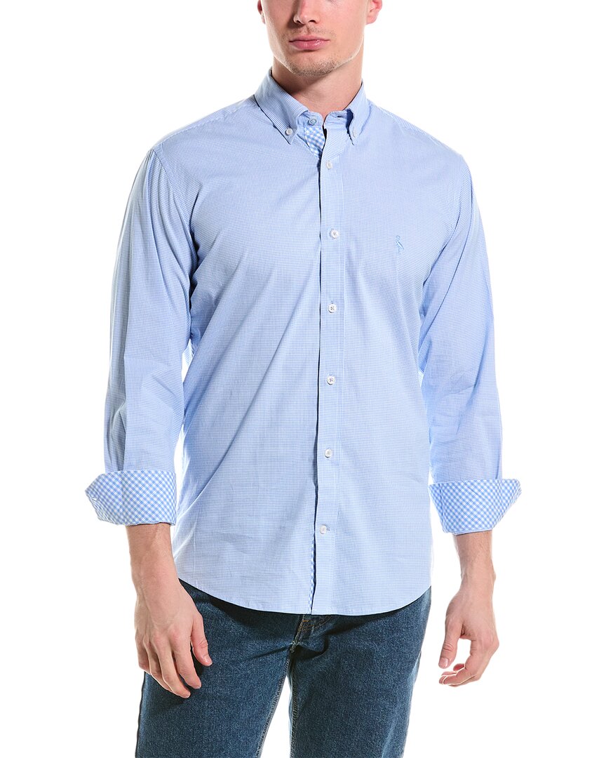 Shop Tailorbyrd Gingham Stretch Shirt In Blue