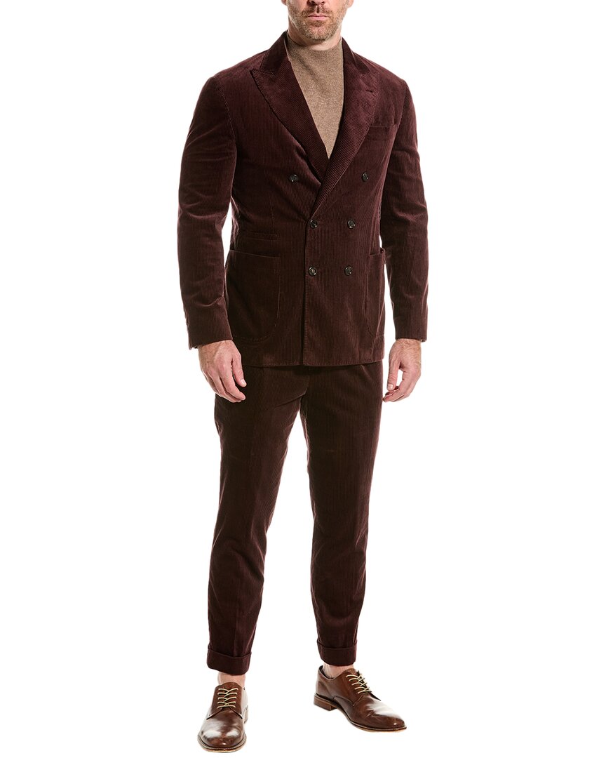 Brunello Cucinelli Corduroy Double-breasted Suit In Brown