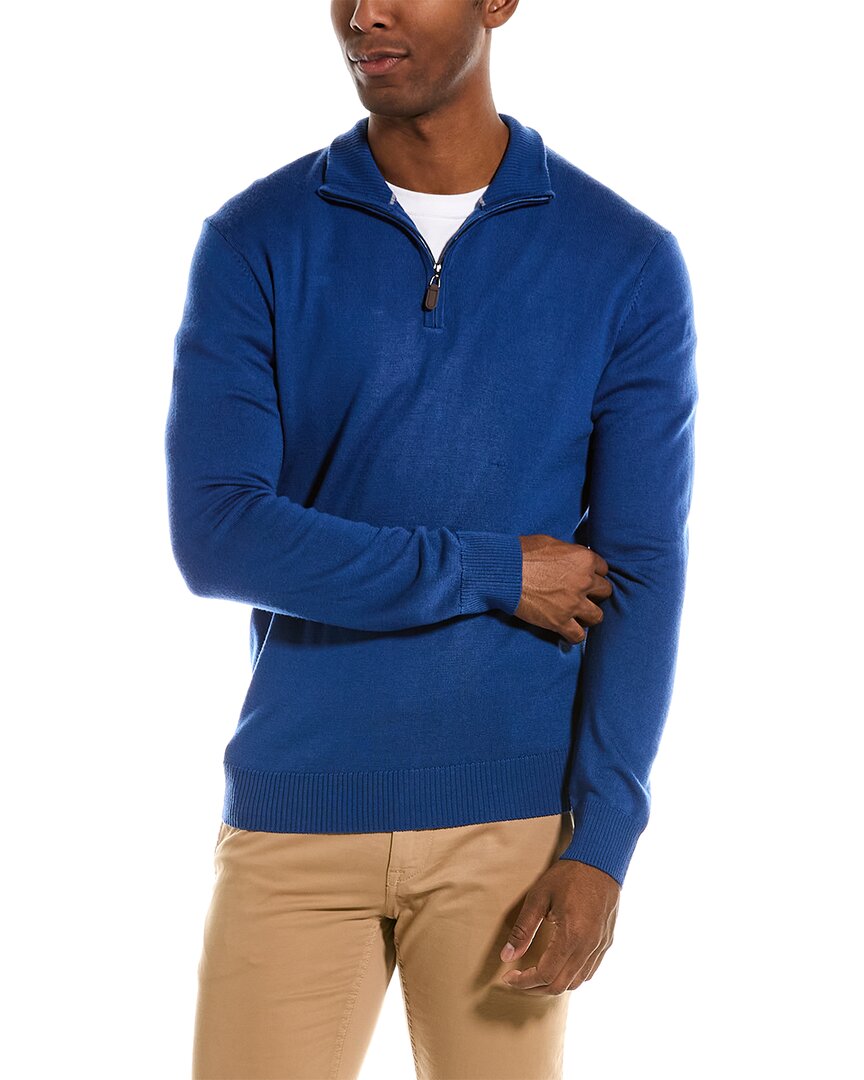 Shop Quincy Wool 1/4-zip Mock Sweater In Blue