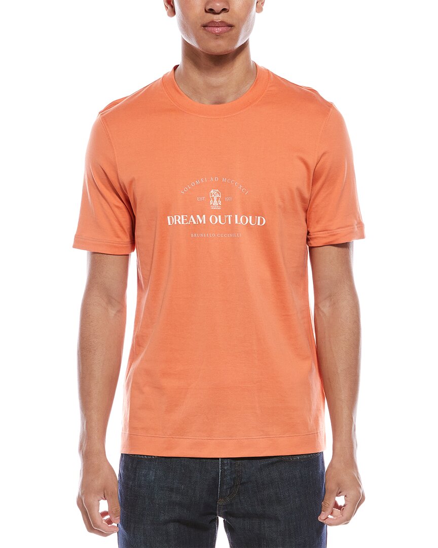 Brunello Cucinelli Man T-shirt Orange Size 3xl Cotton In Orange