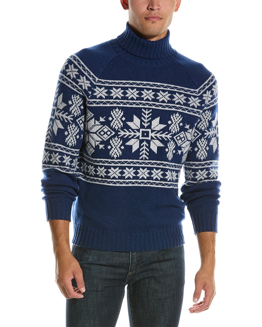 Brunello Cucinelli Jacquard Turtleneck Cashmere Sweater In Blue