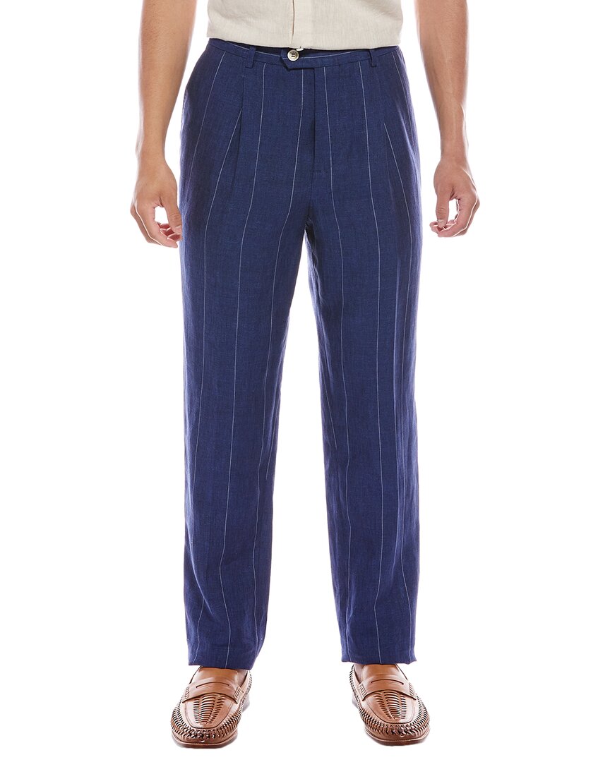 Brunello Cucinelli Single-pleated Pinstriped Wool Blend Pants In Blue