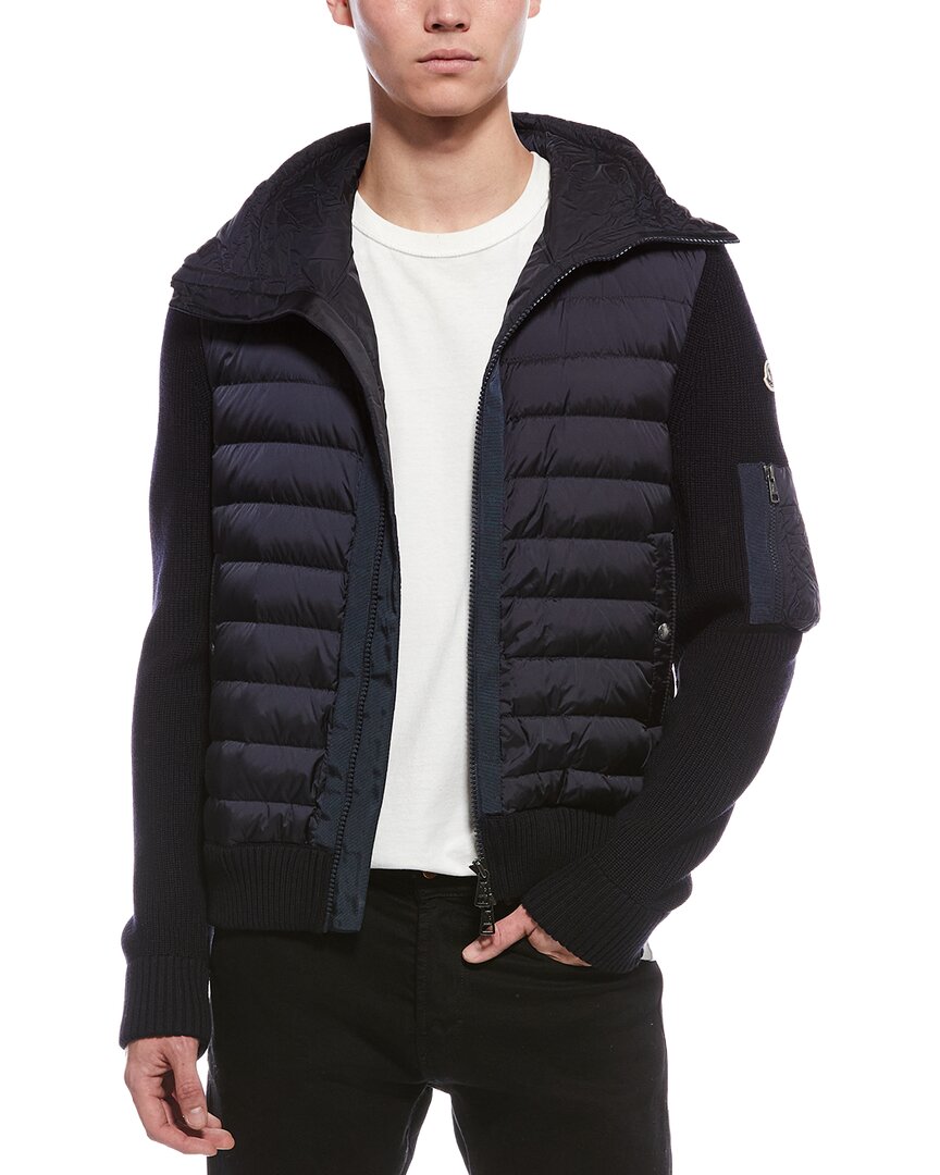 Moncler Wool-blend Cardigan In Blue