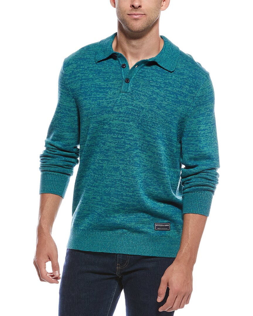 Scotch & Soda Uneven Marl Polo Sweater In Green