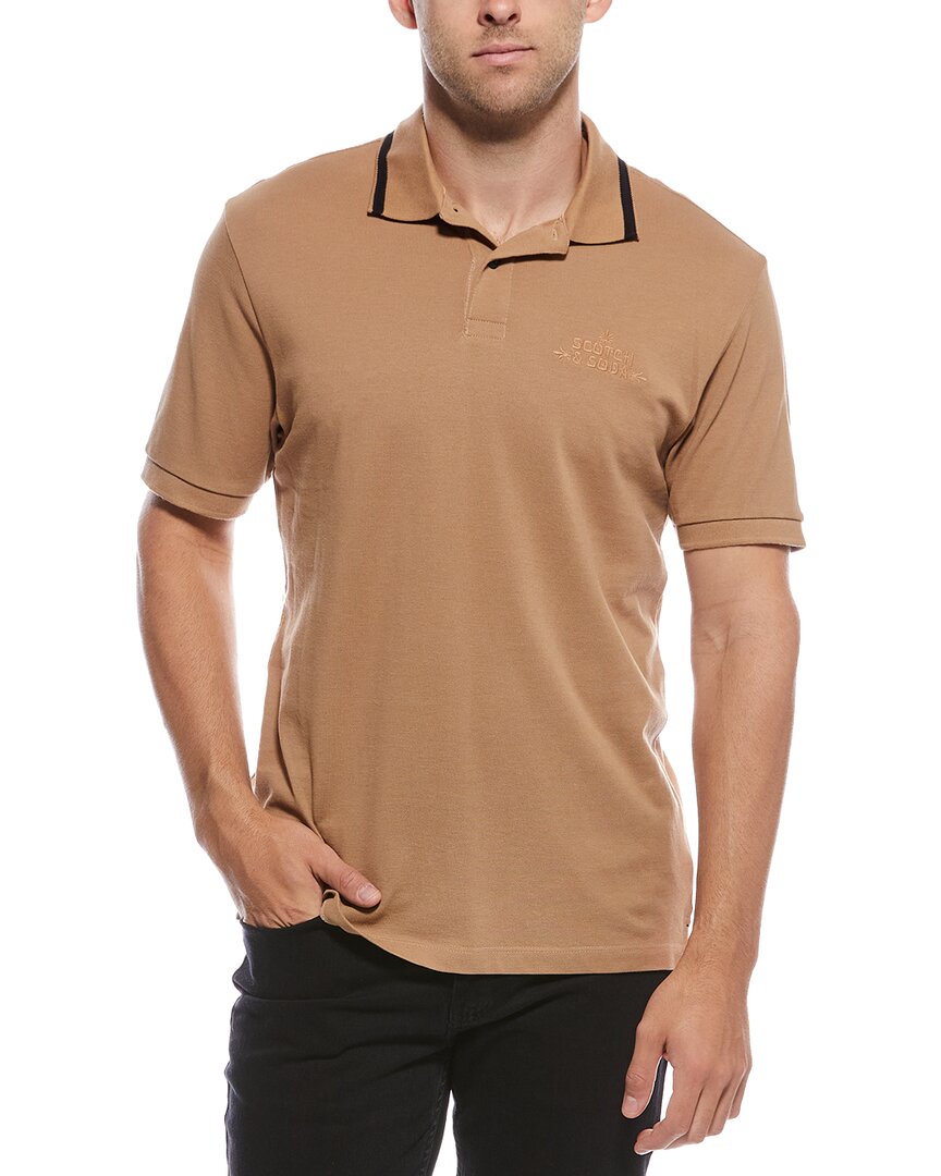 Scotch & Soda Pique Polo Shirt In Brown