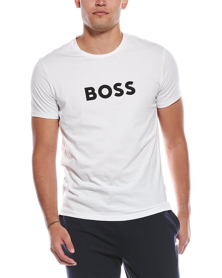 Hugo Boss Cotton-jersey T-shirt With Curved-logo Print In White