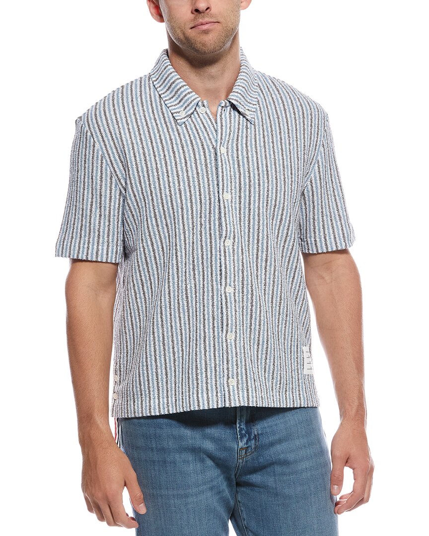 Thom Browne Terry Button Shirt In Blue