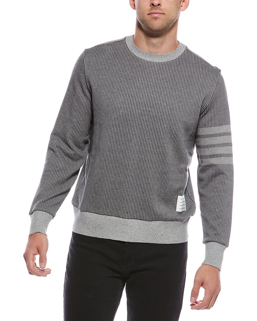 Thom Browne 4-bar Silk-blend Crewneck Sweatshirt In Gray