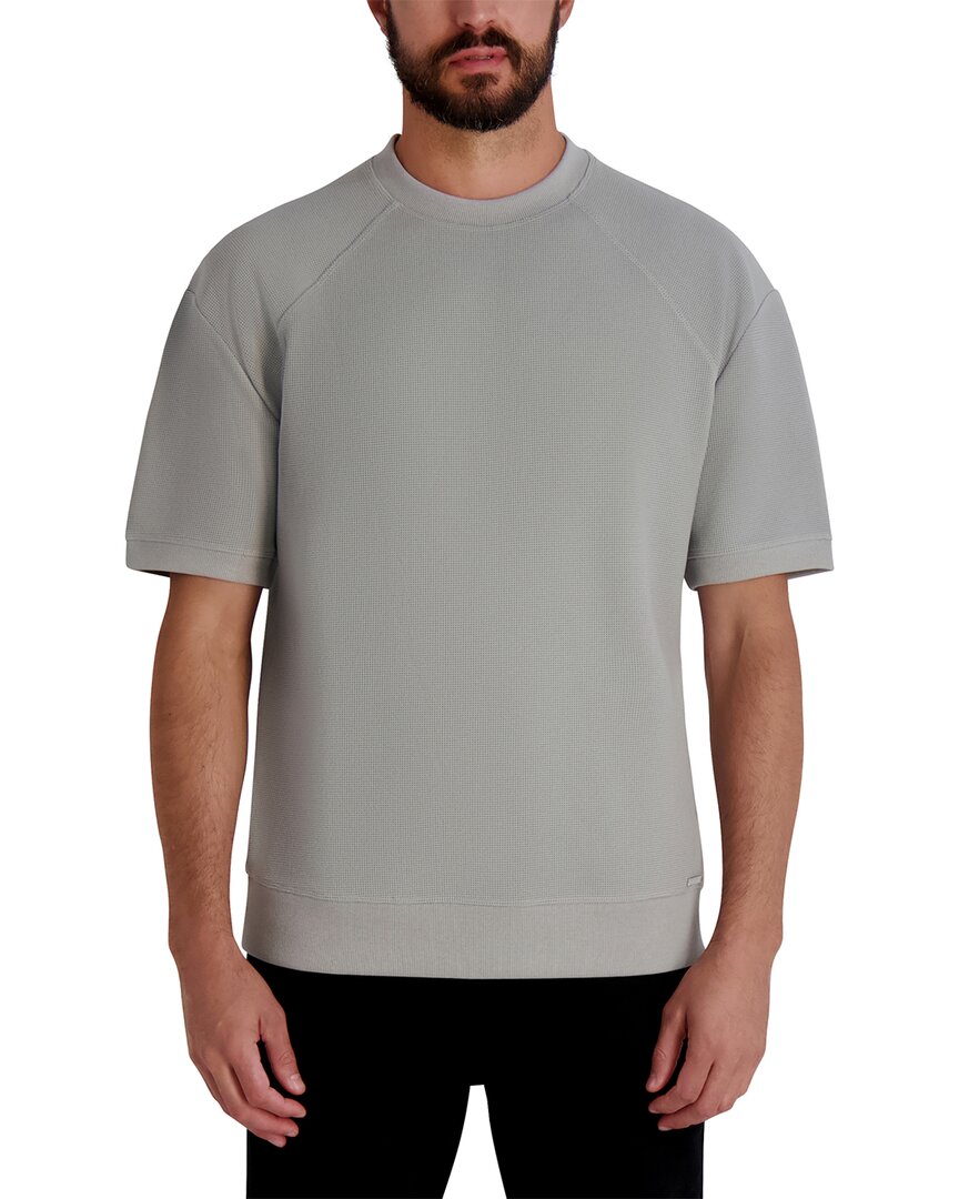 Karl Lagerfeld Oubboo Mock Neck Waffle Knit T-shirt In Gray