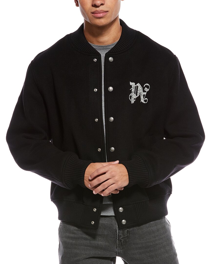 Palm Angels Monogram Embroidered Bomber Jacket In Black