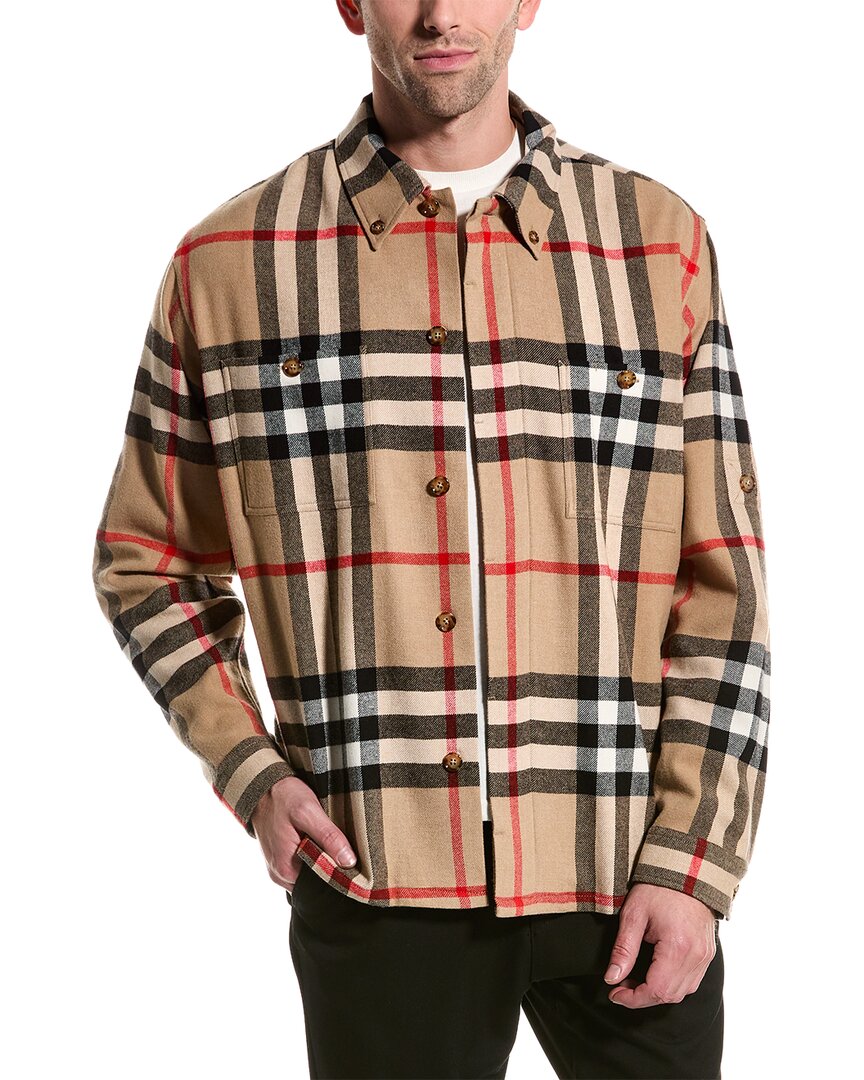 Pre-owned Burberry Wool-blend Shirt Jacket Men's In Beige