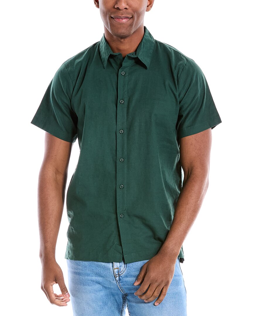 Onia Stretch Linen Short Sleeve Shirt Forest Green S