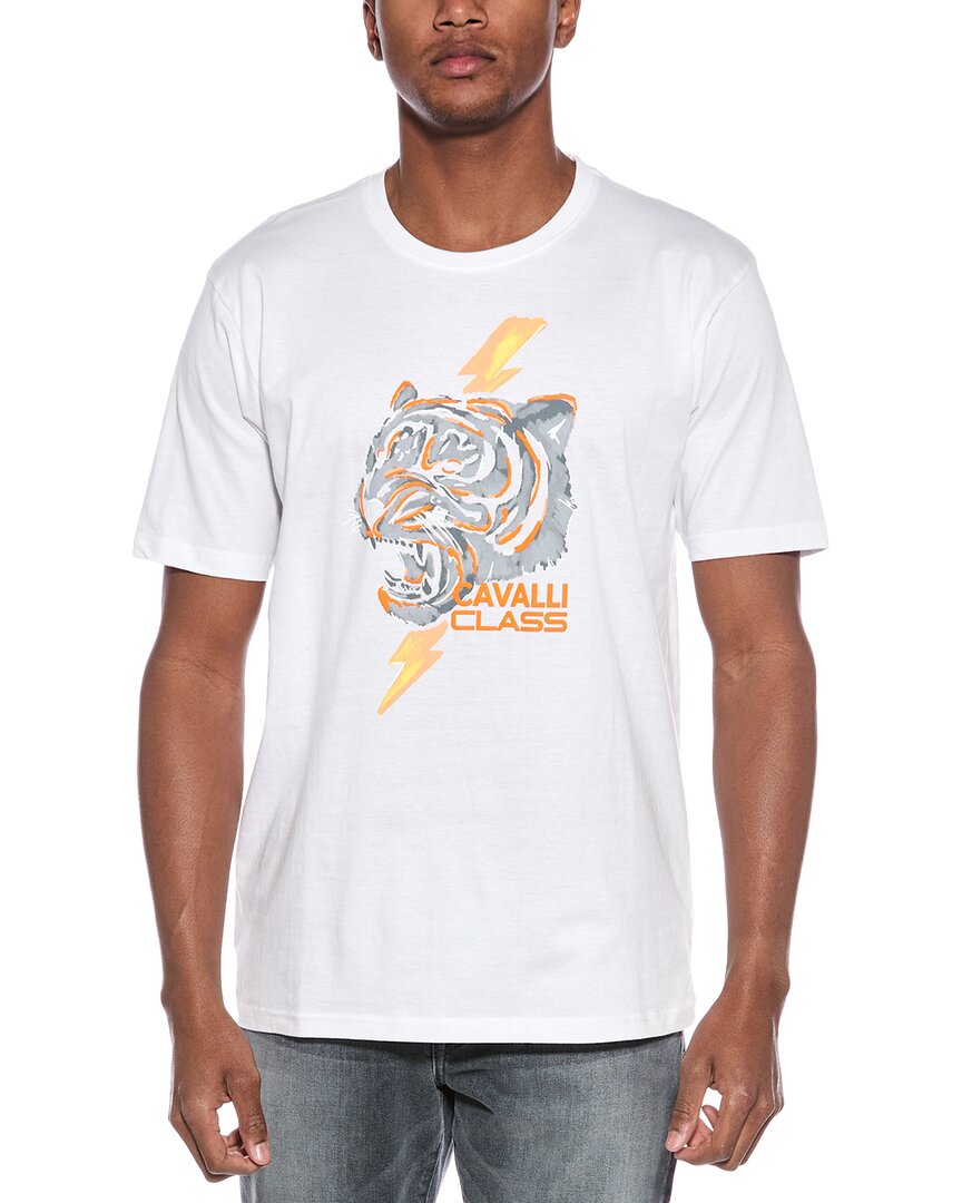 Cavalli Class Stretch Cotton Graphic T-shirt In White
