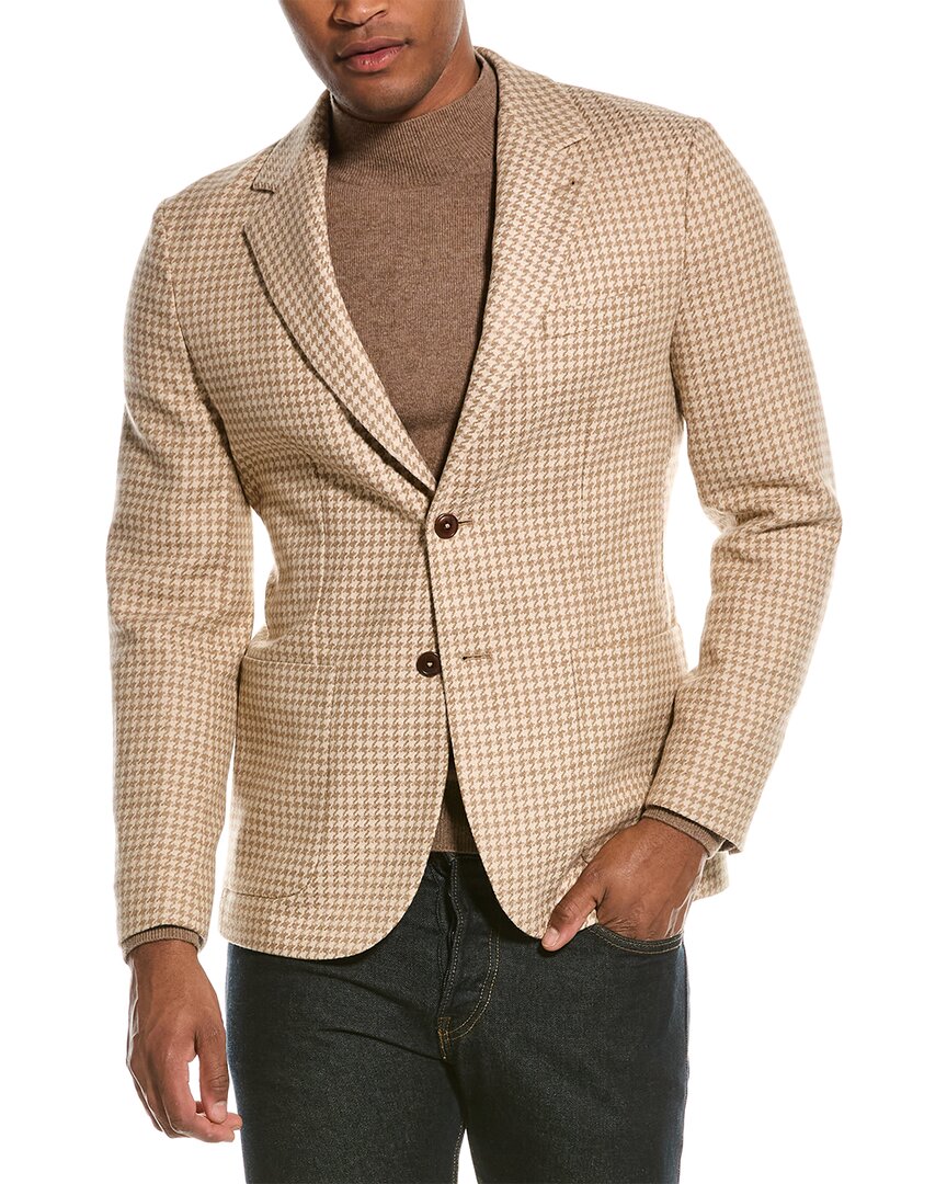 Ted Baker Houndstooth Single-breasted Slim-fit Blazer In Brown
