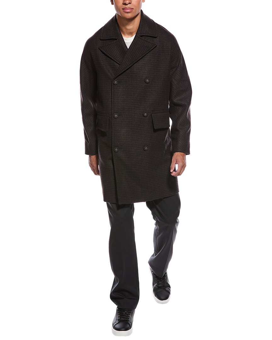 Officine Generale Malone Houndstooth Wool Coat In Black