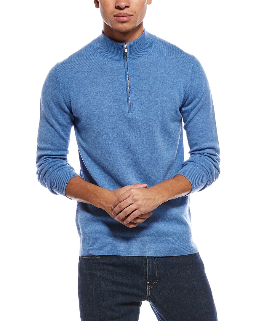 Scott & Scott London Brodie Cashmere Classic Wool & Cashmere-blend 1/4-zip Mock Sweater In Blue