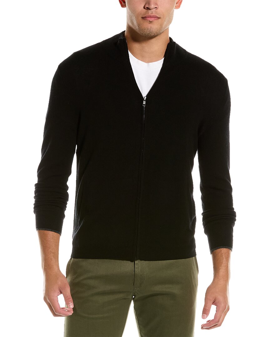 Shop Autumn Cashmere Full Zip Wool & Cashmere-blend Cardigan In Black