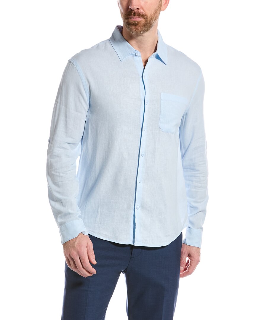 Magaschoni Linen-blend Woven Shirt In Blue