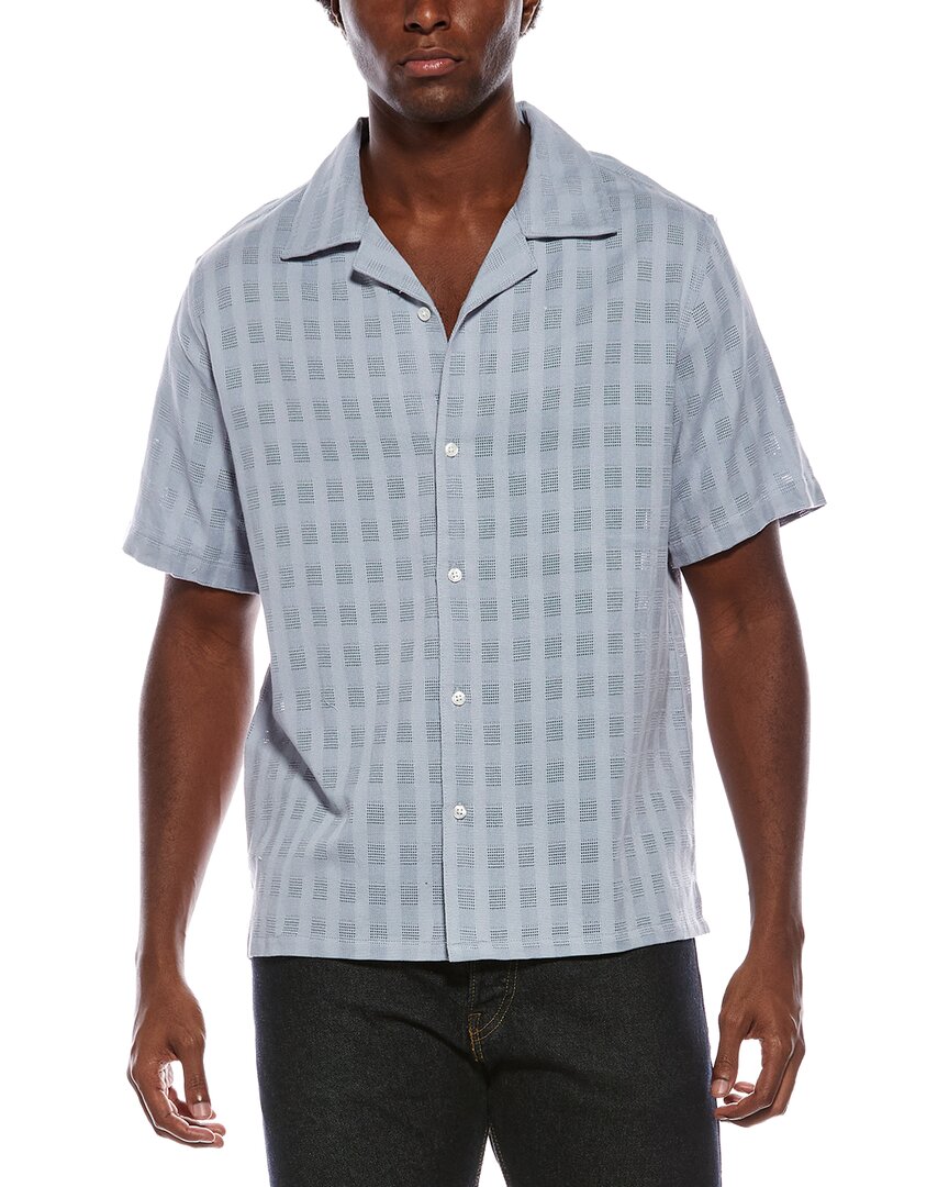 Slate & Stone Textured Check Camp Collar Shirt In Blue