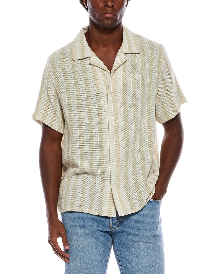 Slate & Stone Camp Collar Textured Weave Shirt In Brown