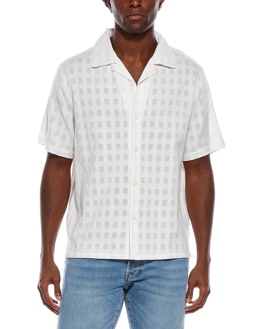 Slate & Stone Textured Check Camp Collar Shirt In White