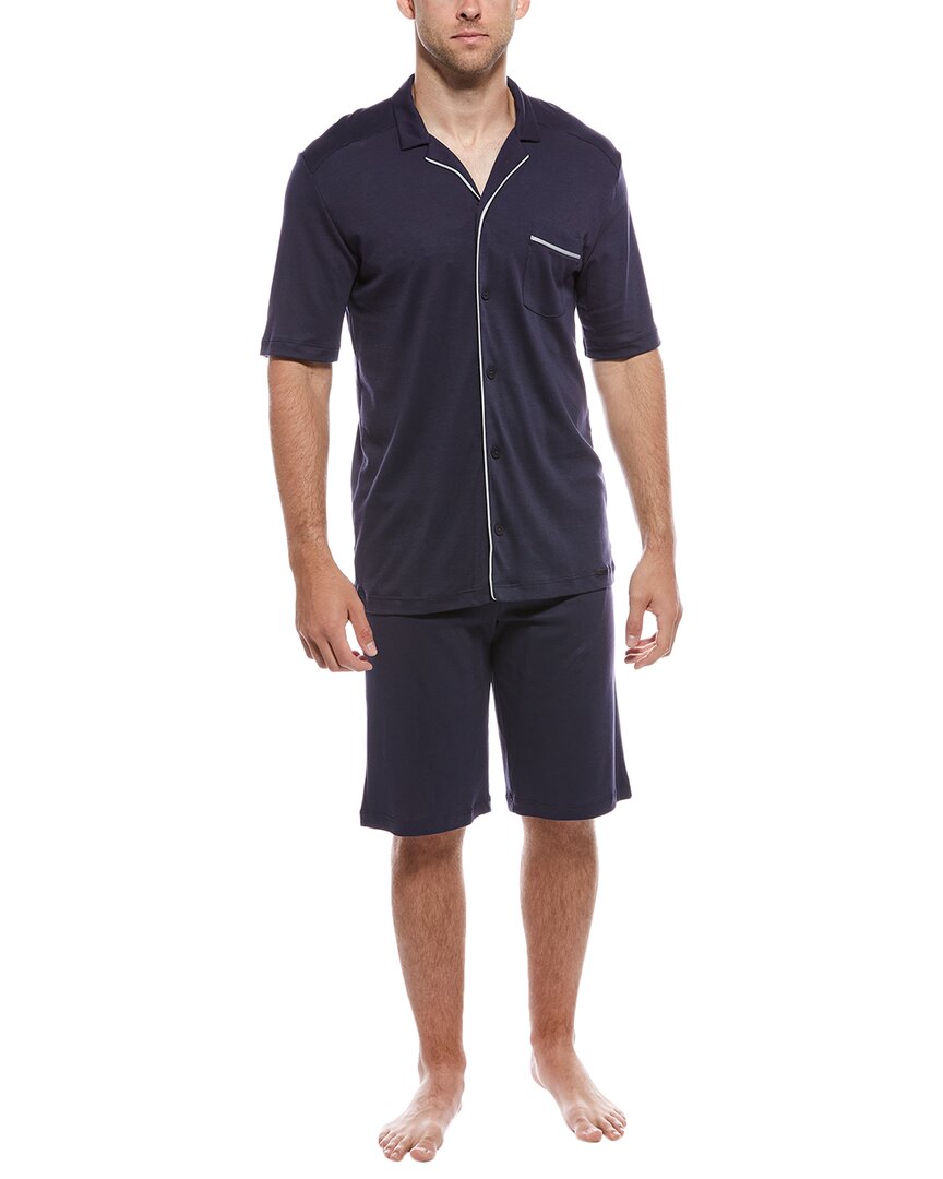 Hanro 2pc Shirt & Short Pajama Set In Blue
