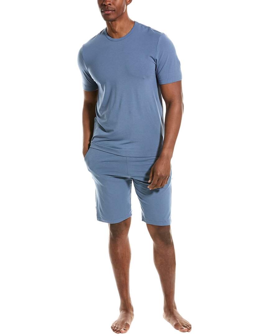 Shop Hanro 2pc Pajama Short Set In Blue