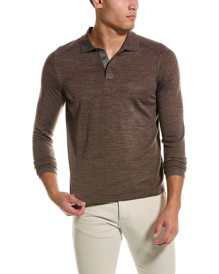 Shop Raffi Trim Detail Wool-blend Polo Sweater In Brown