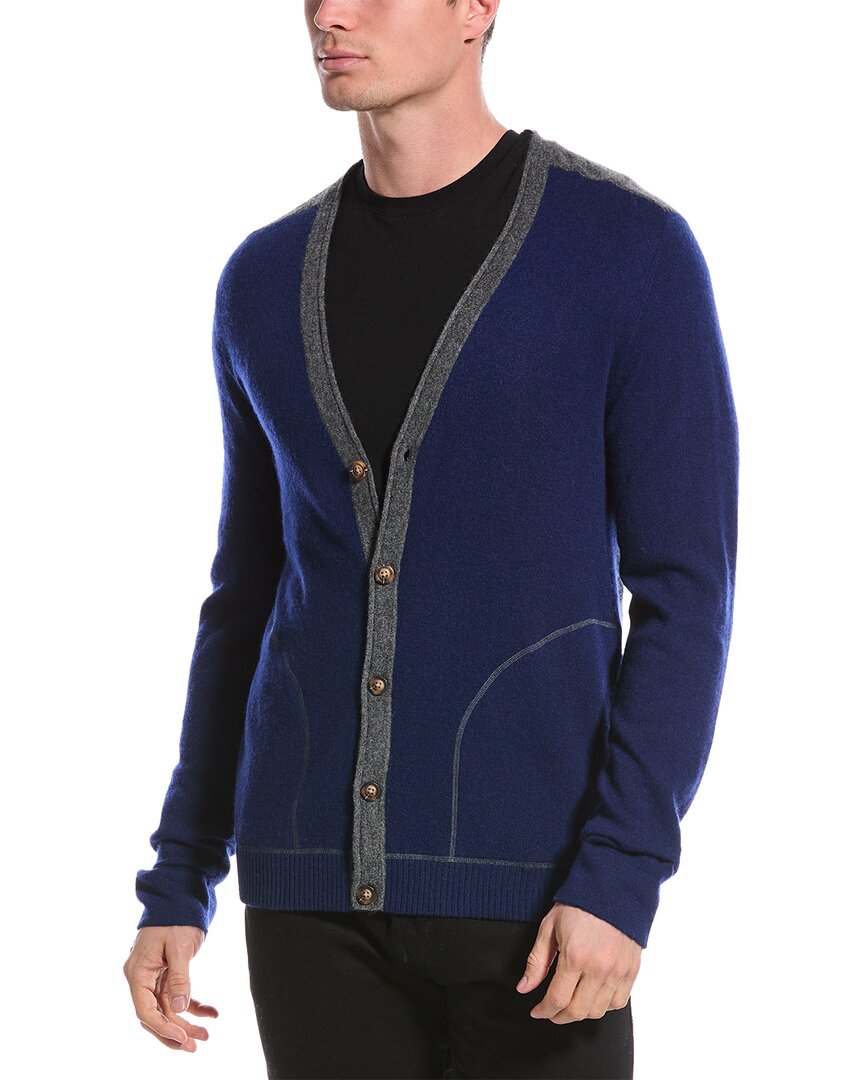 Shop Qi Cashmere Colorblocked Cashmere Cardigan In Navy