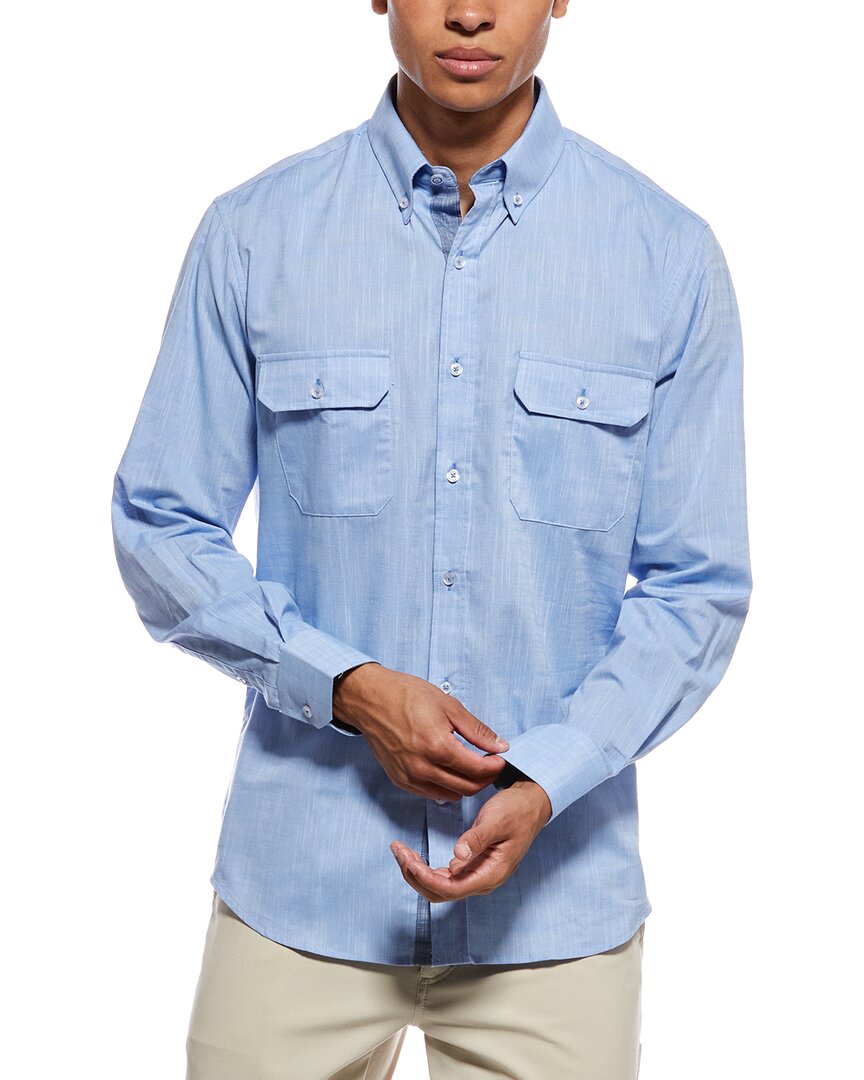 Tailorbyrd Signature Cotton Chambray Button-down Shirt In Blue