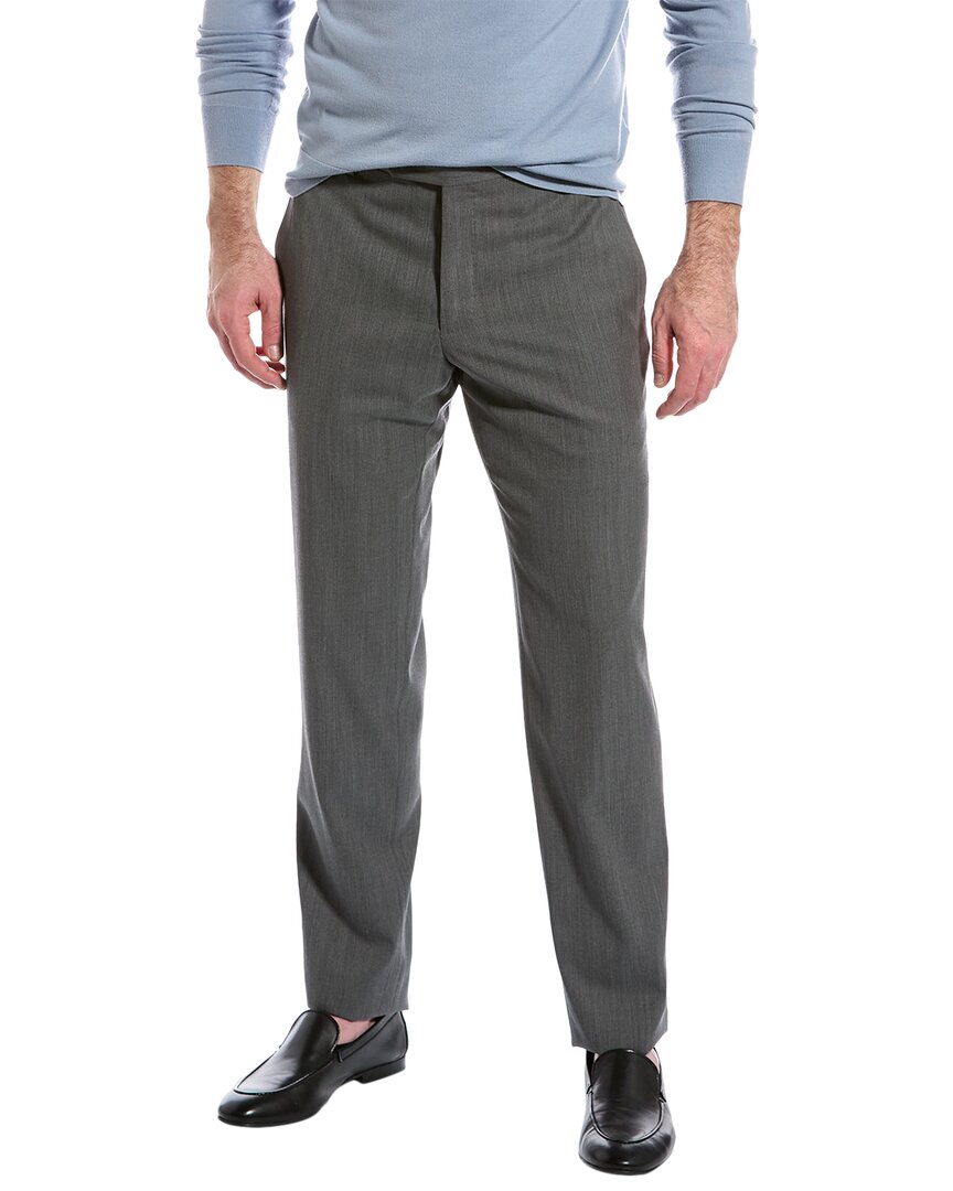 Zanella Parker Flat Front Wool Trousers In Grey