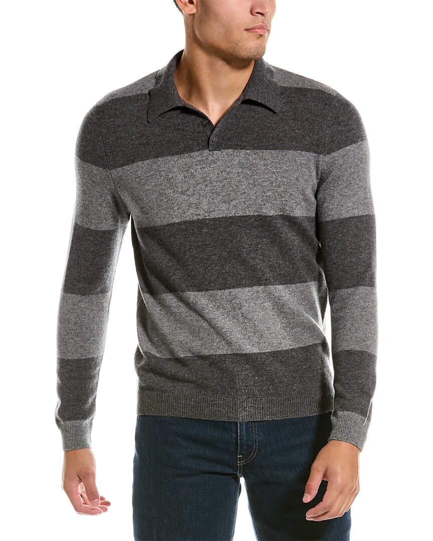 Shop Autumn Cashmere Striped Wool & Cashmere-blend Polo Sweater In Grey