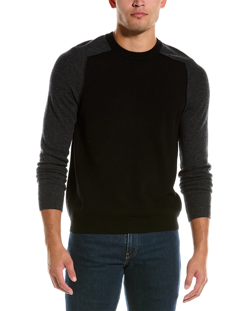 Shop Autumn Cashmere Colorblocked Saddle Wool & Cashmere-blend Crewneck Sweater In Black