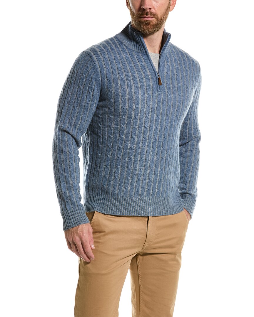 AMICALE CASHMERE AMICALE CASHMERE PLAITED CABLE CASHMERE 1/4-ZIP MOCK NECK SWEATER