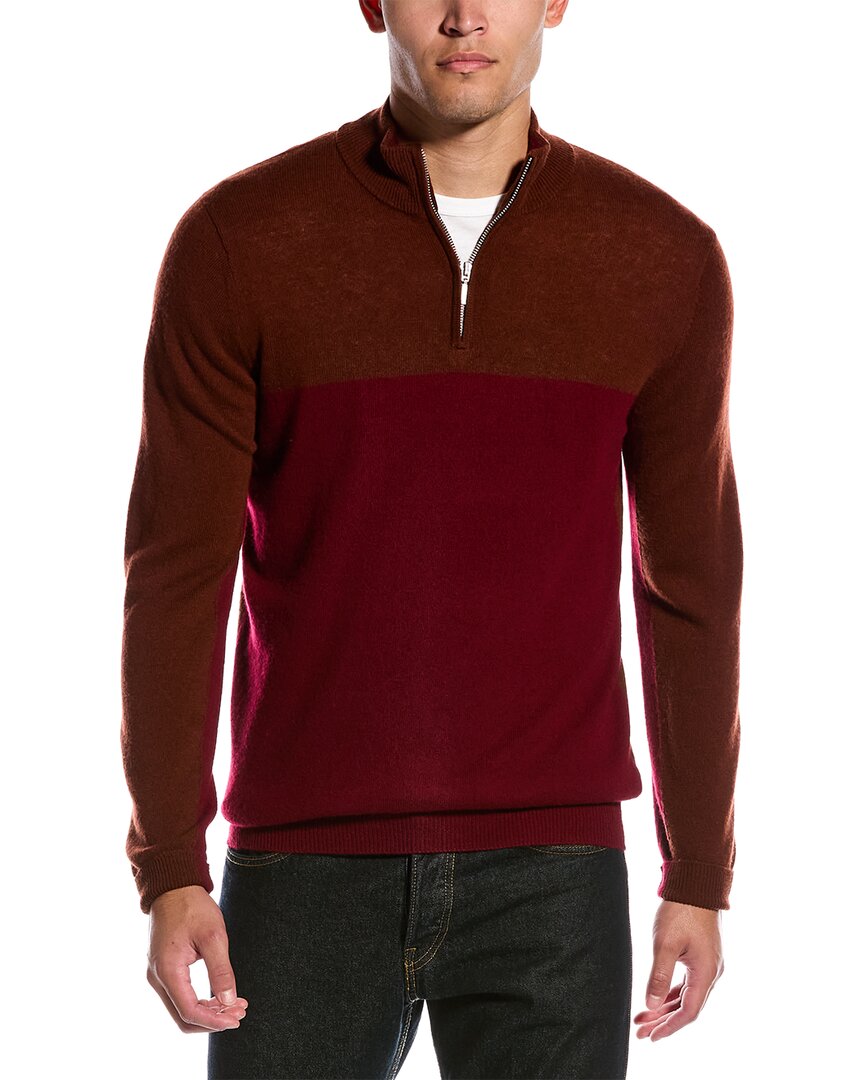 Shop Scott & Scott London Wool & Cashmere-blend 1/4-zip Mock Neck Sweater In Brown