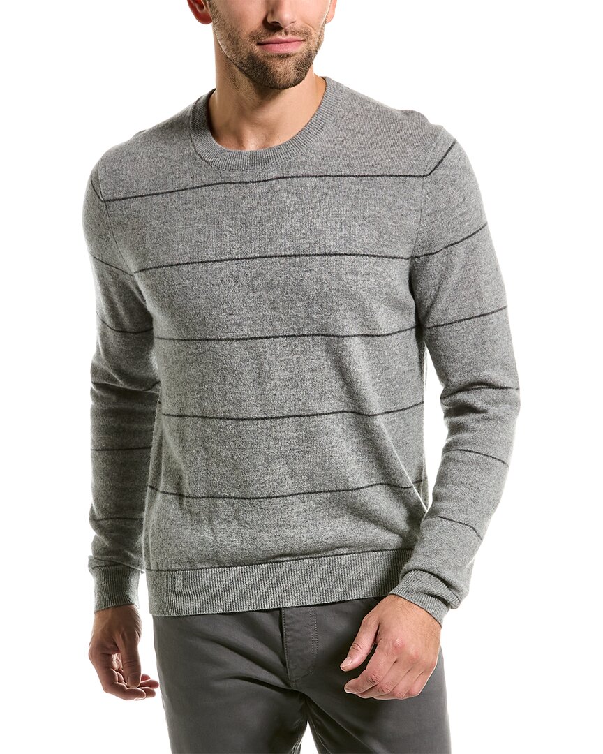 Shop Sofiacashmere Striped Cashmere Crewneck Sweater In Grey