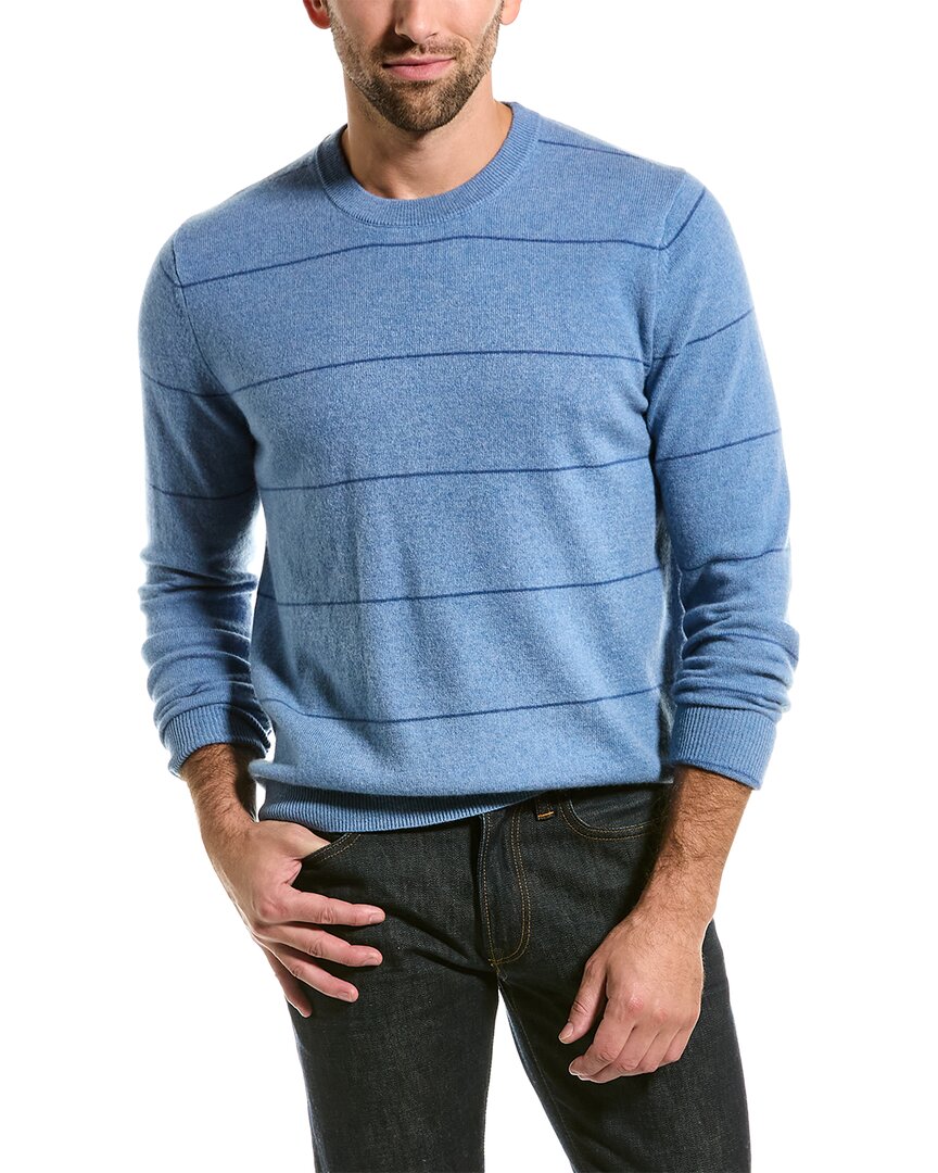 Shop Sofiacashmere Striped Cashmere Crewneck Sweater In Blue