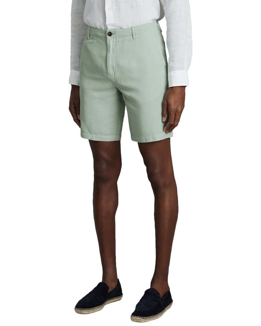Reiss Mint Cotton Linen Blend Internal Drawstring Shorts In White