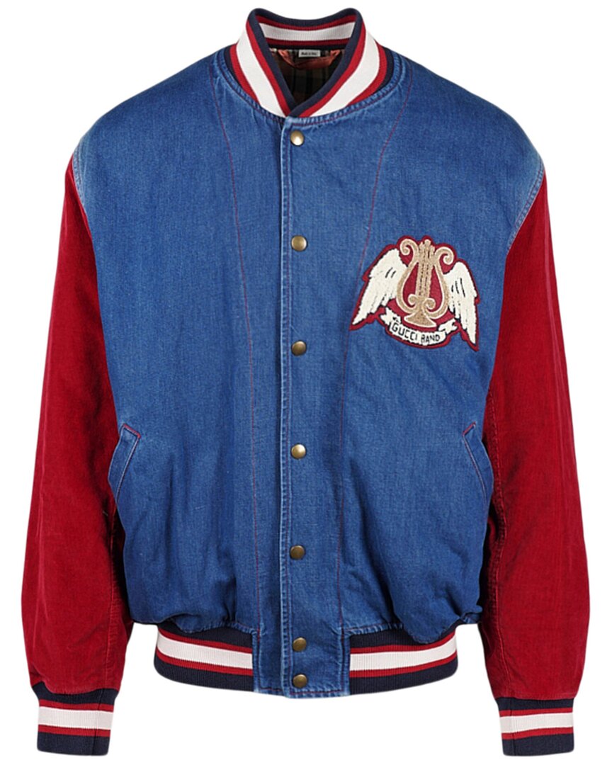 Gucci Blue And Red Denim Bomber Jacket, $3,600, SSENSE