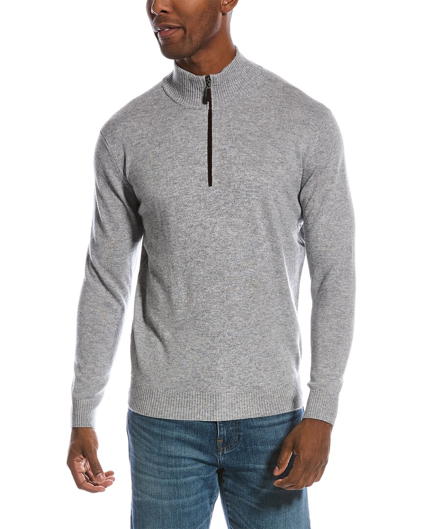 Shop Forte Cashmere Suede-trim Cashmere Mock Sweater In Grey