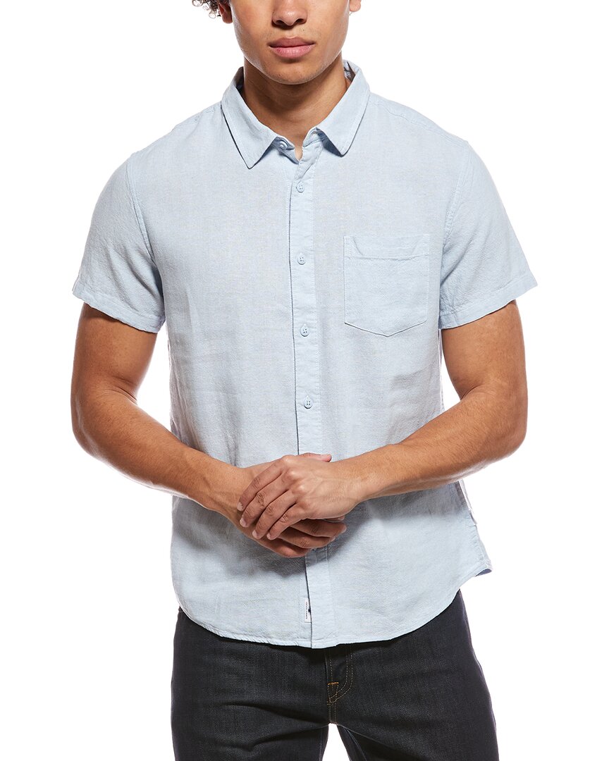 Vintage Summer Linen-blend Button-down Shirt In Blue