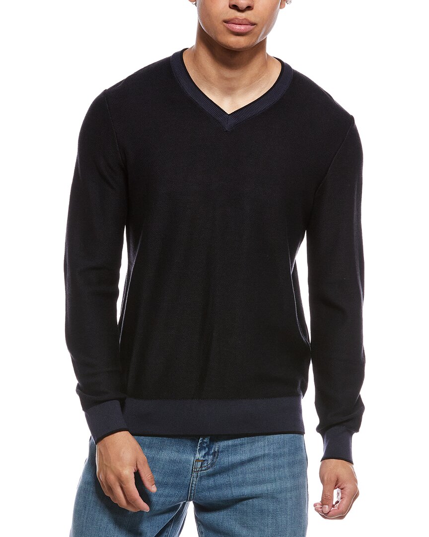 Raffi Links Stitch V-neck Sweater In Navy