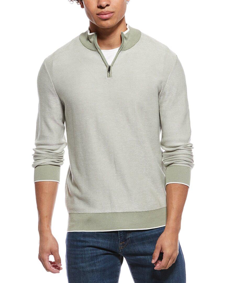Raffi Links Stitch Zip Mock Neck Sweater In Green