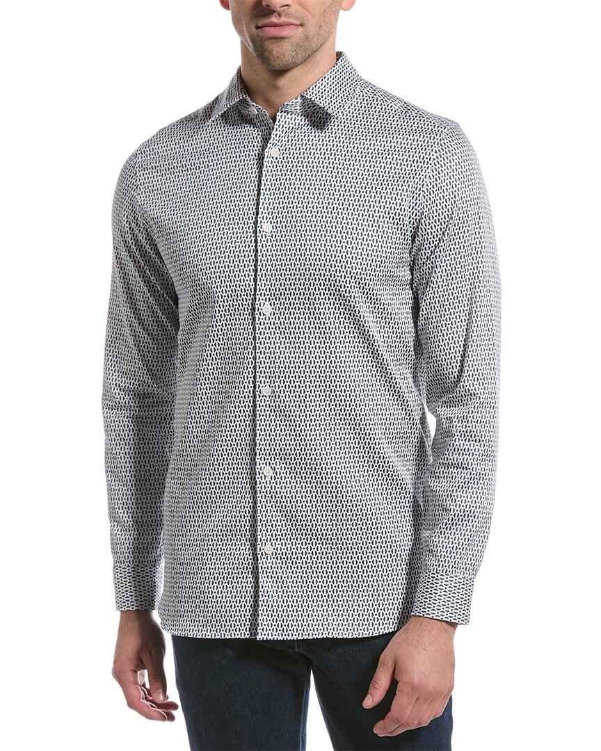 Ted Baker Conifur Geo Print Stretch Cotton Button-up Shirt In Blue