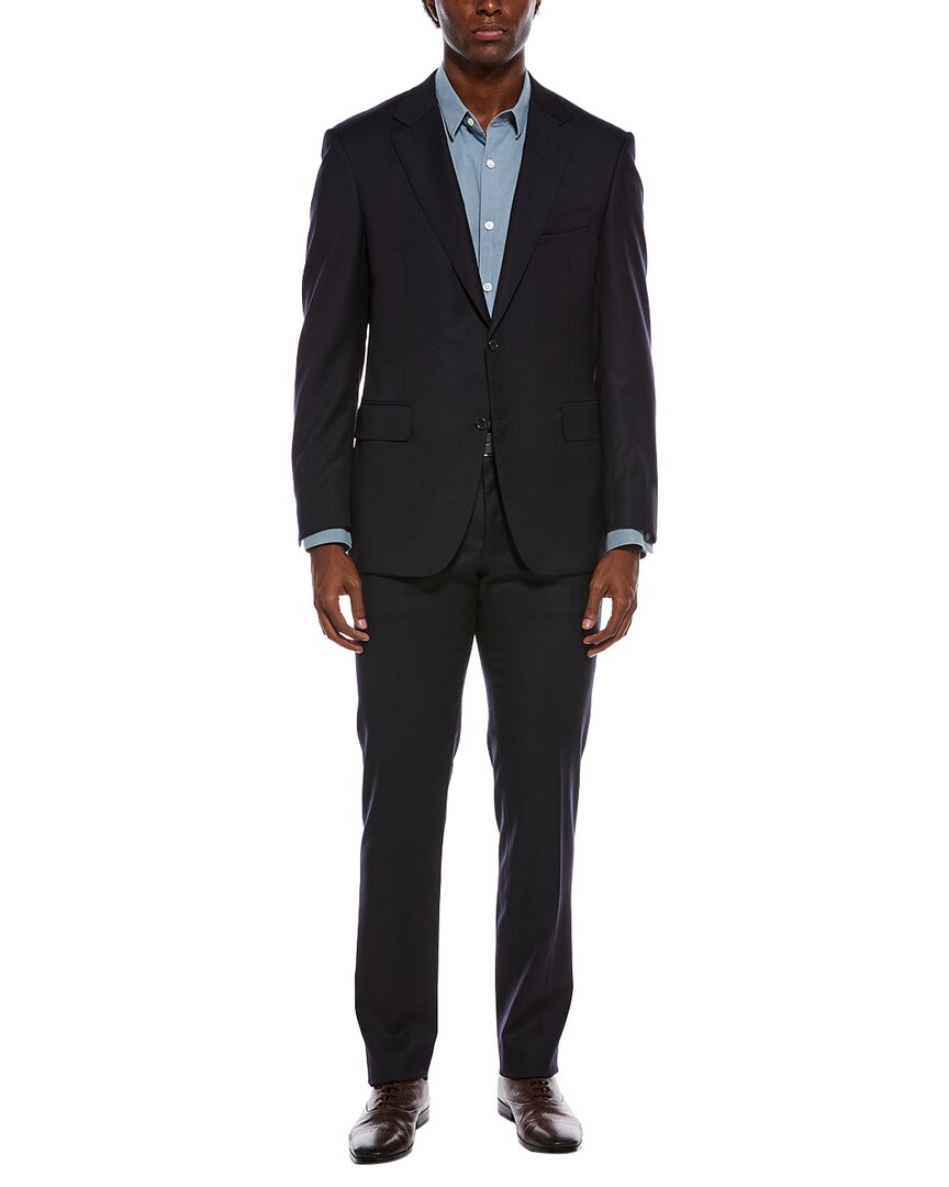 Canali 2pc Wool-blend Suit With Flat Front Pant In Blue