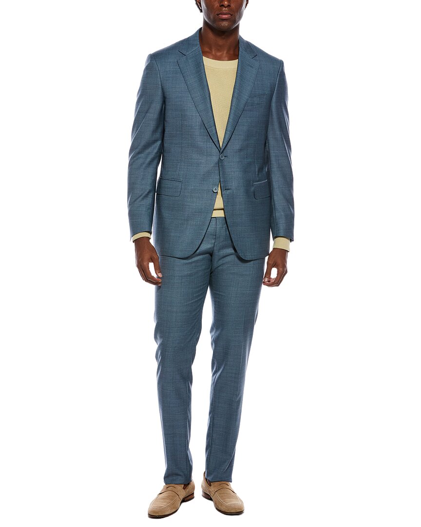 Canali 2pc Wool Suit With Flat Front Pant In Blue