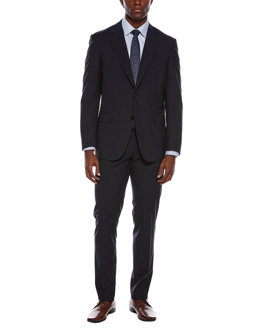 Canali 2pc Wool Suit With Flat Front Pant In Blue