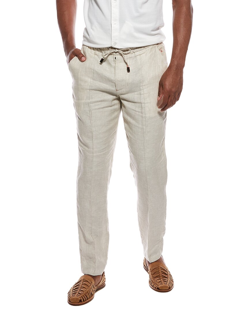 Isaia Drawstring Linen Trouser In Brown