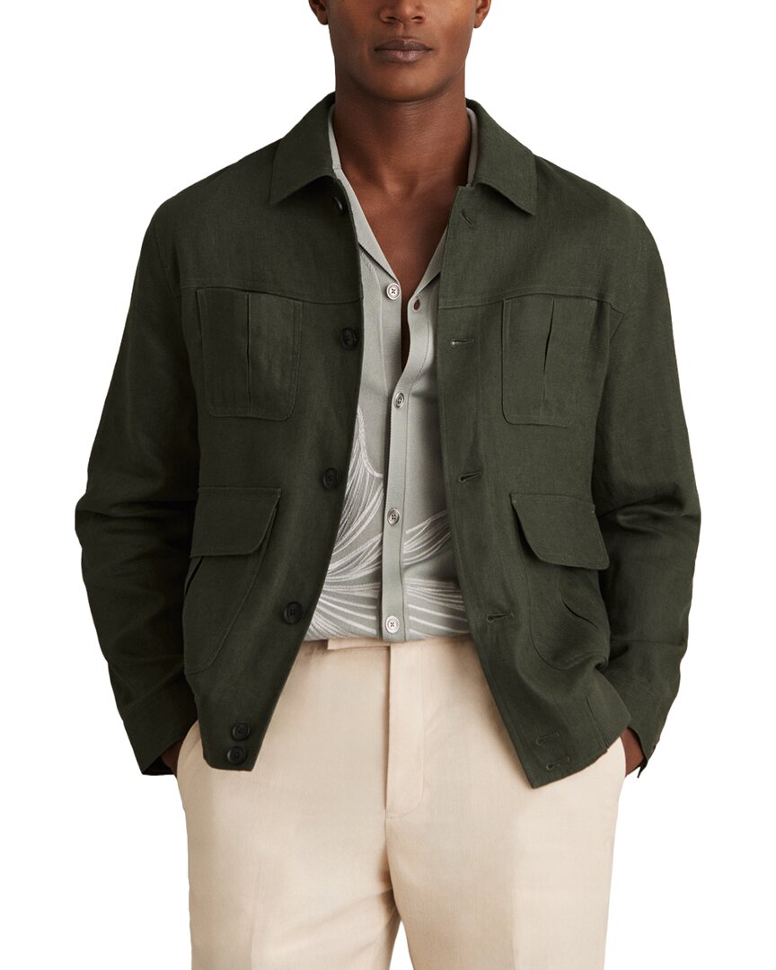 Reiss Adam Linen Four Pocket Jacket In Green