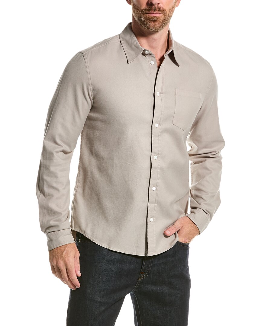 Shop Frame Denim One-pocket Brushed Flannel Shirt In Grey